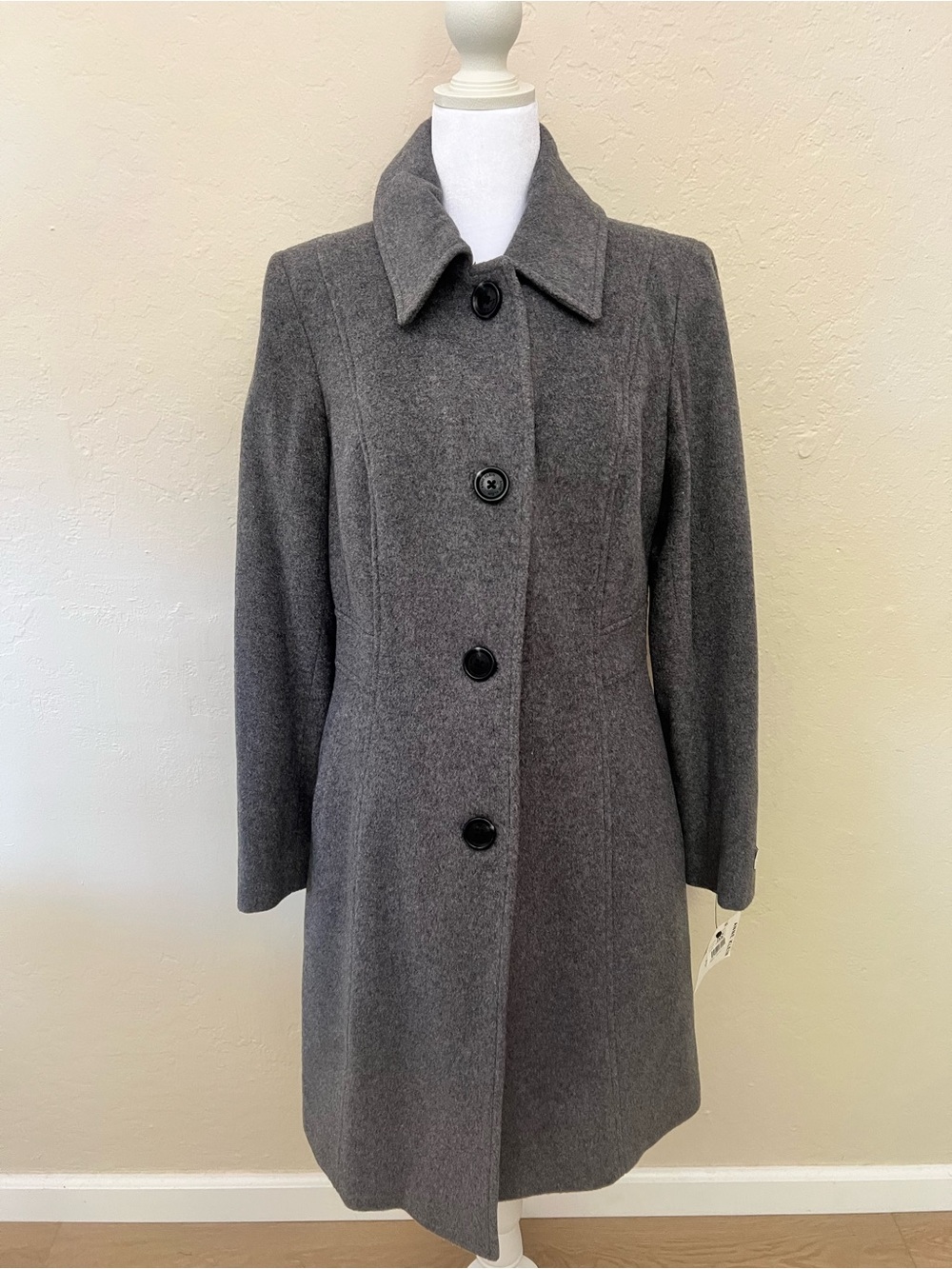 Anne Klein Women's Gray Wool Blend Button-Front Coat